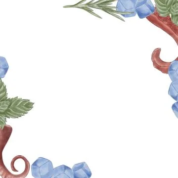 A square banner with octopus tentacles at the corners. Watercolor seafood and Illustrazione stock