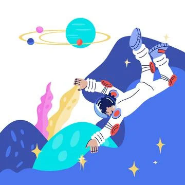 Square banner or poster background for Cosmonautics day flat cartoon vector i Stock Illustration