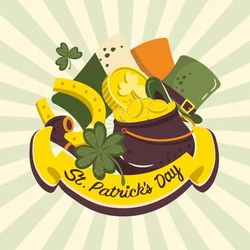 Square banner saint patrick vector set of traditional saint patrick items Illustrazione stock