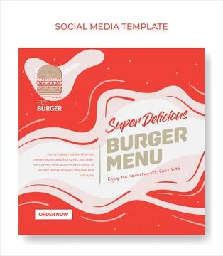 Square banner template with red and white waving hand drawn background Stock Illustration