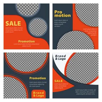 Square banner templates set, gary and red background color, vector illustrati Stock Illustration