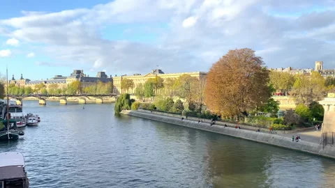 Square Barye and Ile Saint-Louis island on the Seine river in Paris, France Stock Footage 234205976