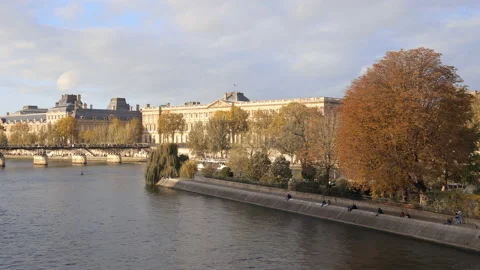 Square Barye and Ile Saint-Louis island on the Seine river in Paris, France Stock Footage 234977580