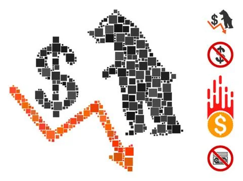 Square Bear Dollar Trend Icon Vector Collage Stock Illustration