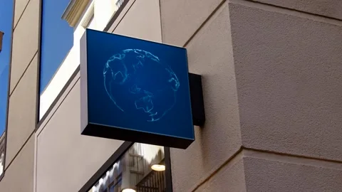 Square Billboard with a planet in the background. Mockup. Stock Footage 189752251