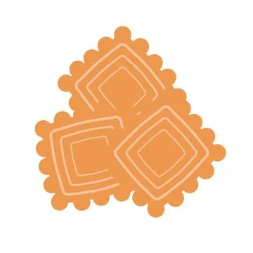 Square biscuit cookies on an isolated background. Appetizer or dessert. Flat  Stock Illustration