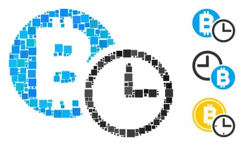 Square Bitcoin Credit Clock Icon Vector Collage Stock Illustration