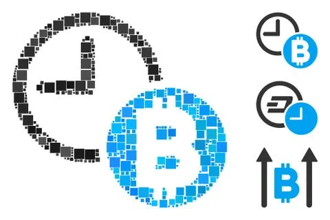 Square Bitcoin Credit Clock Icon Vector Mosaic Stock Illustration