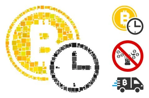 Square Bitcoin Credit Time Icon Vector Mosaic 스톡 일러스트