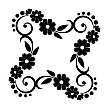 Square black and white decorative border composed of small flowers イラスト素材