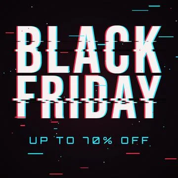 Square Black Friday post with red and cyan glitch text on black Illustrazione stock
