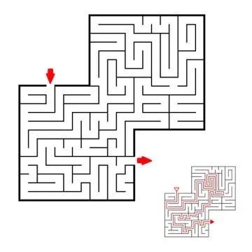 Square black labyrinth on white background. Children maze. Game for kids. Chi Stock Illustration