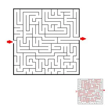 Square black labyrinth on white background. Children maze. Game for kids. Chi Stock Illustration