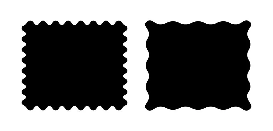 Square black patterns with squiggly borders. Wave curve edge frames. Set of Stock Illustration