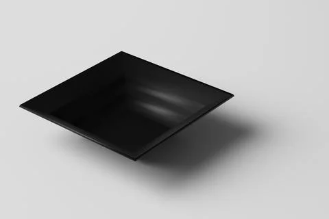 Square black plate is not a white background. Stone plate in the shape of a s Illustrazione stock