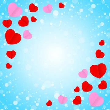 Square blue frame and red pink heart shape for template banner valentines car 스톡 일러스트