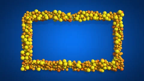 Square blue frame transforming into a frame made of yellow and orange spheres  Stock Footage 270082794