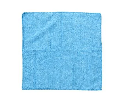 Square blue rag for housework with soft texture on transparent surface Foto stock