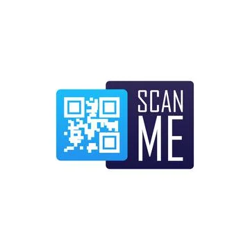 Square blue shapes with QR code and scan me text flat style イラスト素材