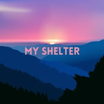 Square blurred mountain background - sunset colors With quote Stock Illustration