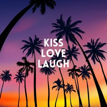 Square blurred pink background - sunset sea and palm tree Stock Illustration