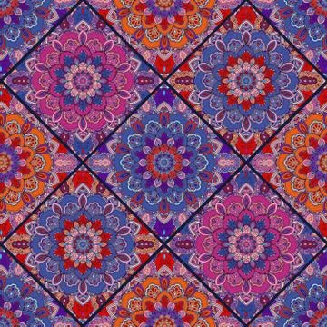 Square Boho Tiles from Flower Mandala Illustrazione stock