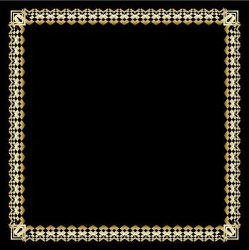 Square border with 3d embossed effect. Ornate luxurious golden frame in art d Stock Illustration