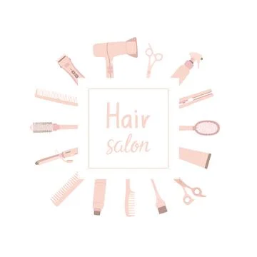 Square border frame with beige hairdressing tools Stock Illustration