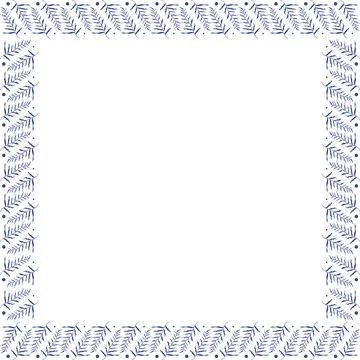 Square border frame template with flourish decoration. Blue plant branches .. Stockillustratie