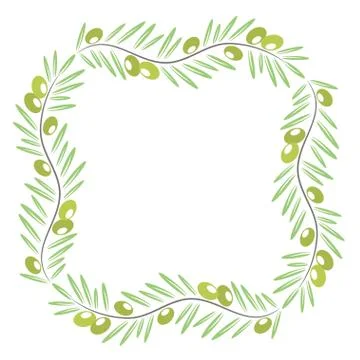 Square border with olive branch for design card on white Stock Illustration