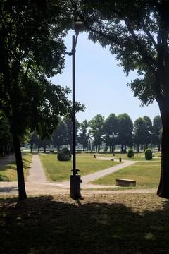 Square bordered by trees Stock Photos