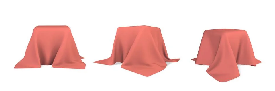 Square box covered with realistic red silk fabric isolated on light backgroun Stock Illustration