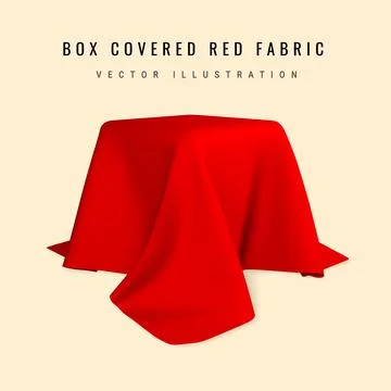 Square box covered with realistic red silk fabric isolated on light backgroun Stock Illustration