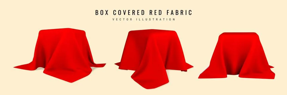 Square box covered with realistic red silk fabric isolated on light backgroun Stock Illustration
