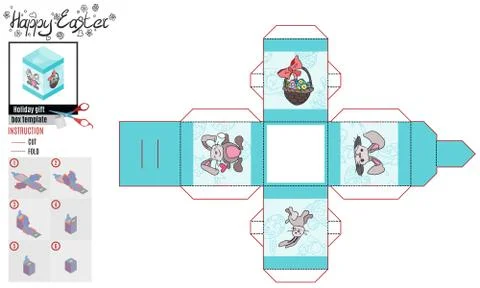 Square box for easter pattern turquoise with doodles Stock Illustration