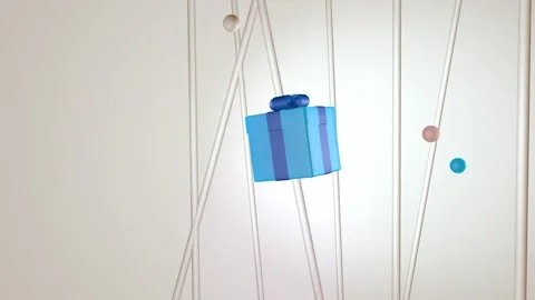 A square box with a gift and a blue bow on a light neutral background. Stock Footage 229318864