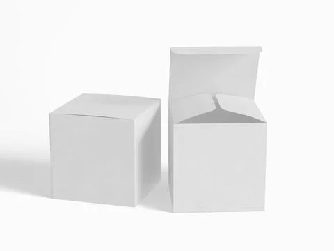 Square box packaging white color and background cardboard paper with realist Illustrazione stock