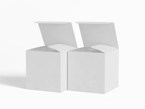 Square box packaging white color and background cardboard paper with realist Illustrazione stock