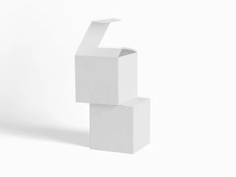 Square box packaging white color and background cardboard paper with realist Illustrazione stock