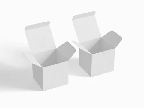 Square box packaging white color and background cardboard paper with realist Illustrazione stock