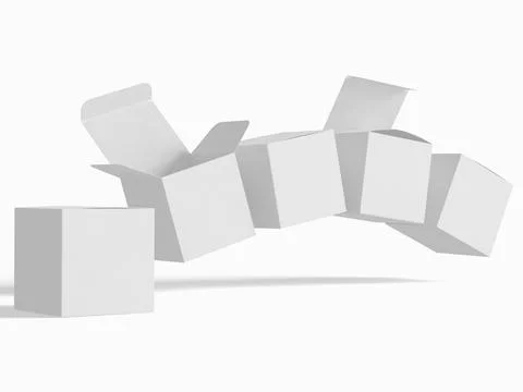 Square box packaging white color and background cardboard paper with realist Illustrazione stock
