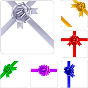Square boxes with color bows and ribbons. Stock Illustration