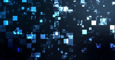 Square boxes falling abstract grid futuristic science crypto bg.Big data ma.. Stock Photos