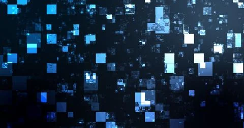Square boxes falling abstract grid futuristic science crypto bg.Big data ma.. Stock Photos