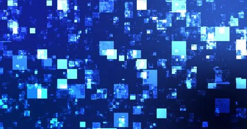 Square boxes falling abstract grid futuristic science crypto bg.Big data ma.. Stock Photos
