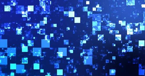 Square boxes falling abstract grid futuristic science crypto bg.Big data ma.. Stock Photos