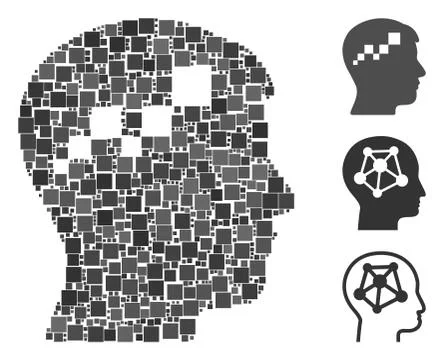 Square Brain Blockchain Icon Vector Mosaic Stock Illustration