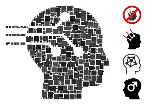 Square Brain Interface Icon Vector Mosaic イラスト素材
