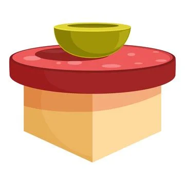 Square bread loaf with salami and olive bowl on top Illustrazione stock