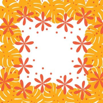 Square bright frame with hand drawn elements in trendy autumn shades with Stock Illustration